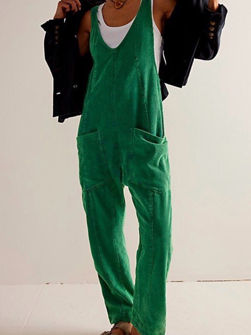 We the Free High Roller Cord Jumpsuit Green Corduroy Women's Overalls